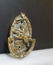 Antique Brass Door Knocker Fox With Whip, Hunt, Horse Rider, Good Luck Design