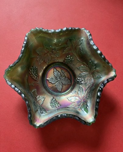 Green carnival glass bowl - glass, —