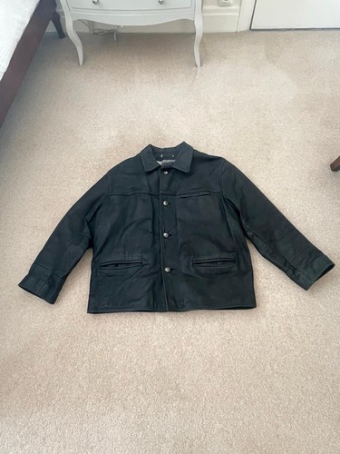 Men black leather jacket - black,