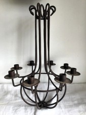 Large Wrought Iron Welded Eight Light Chandelier.