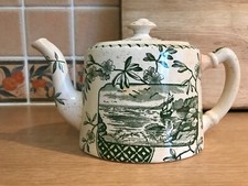 Burgess & Leigh?? Antique Teapot - Green Floral & Boat Scene