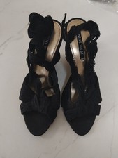 NINE WEST BLACK SANDAL WEDGES WITH RIBBON, SIZE 6 UK