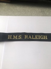 HMS  Raleigh - Genuine Used Royal Navy Cap Ribbon  - Full Length