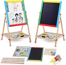 Kids 2 in 1 Wooden Blackboard Whiteboard Children Art Easel Chalk Drawing Board