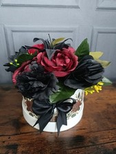 Gothic Black And Red Roses Lilly Jsilk Artificial Flowers Hatbox Arrangement