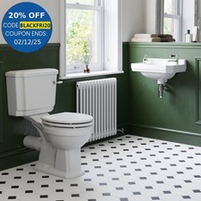 Bathroom Suite Close Coupled Toilet & Wall Hung Sink Basin Traditional Cloakroom