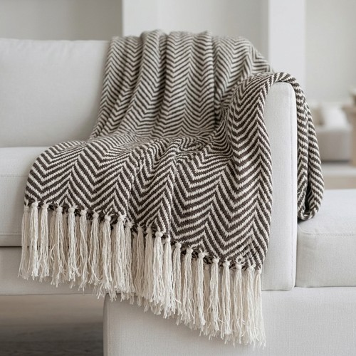 Cotton herringbone throw extra - herringbone,