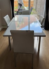 5-Piece Kitchen Dining Set Glass Top Table 4 PU Leather Chairs Dinette, White