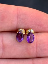 18ct gold diamond amethyst earrings vintage