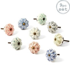9x Floral Ceramic Cabinet Knobs Vintage Cupboard Door Drawer Handles 9 Colours