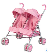 Pink Side by Side Twin Doll Stroller Pram Pushchair Kids Gift For Xmas Birthday