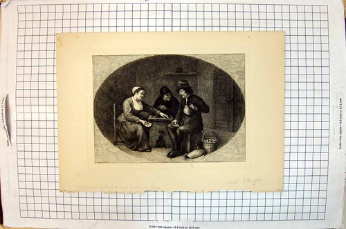 Original old antique print men - old,
