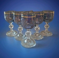 Rare Find Vintage Bohemia Crystal 6 Purple Gold Etched Liqueur Cordial Glasses 