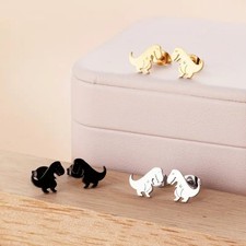Dinosaur T-Rex Stud Earrings Black,  Golden, or Silvery Colour (S19B) *