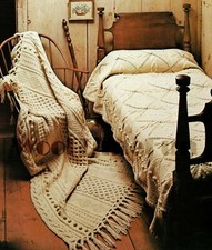 Knitting & Crochet Pattern Popcorn Bedspread Single/Double. Cable Afghan/Blanket