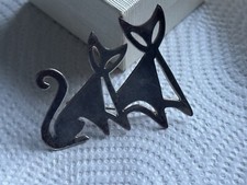 Vintage Modernist Style Sterling Silver Siamese Cat Brooch (A/F) 