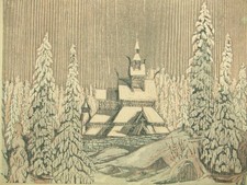 Frithjof Tidemand-Johannessen antique woodcut engraving 1950s 'White Christmas'