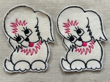 Pair large vintage old stock sew on fabric appliques, motifs, patch - puppy dog