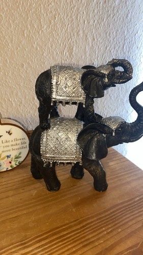 Black elephant figurines pair - black,