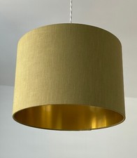 Lampshade Olive Green Textured 100% Linen Brushed Gold Drum Light Shade