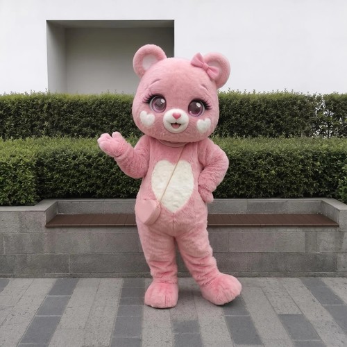 Pink bear mascot costume adult - pink,