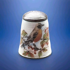 Antique Sterling Silver & Guilloche Enamel Thimble Bird by James Swann & Son