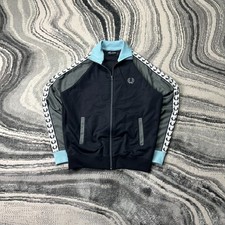 VTG Fred Perry Full Zip Size Medium Navy Grey Funnel Neck Tracksuit Track Jacket