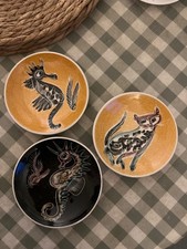 VINTAGE JO LESTER Plates x3 Seahorses & Cat