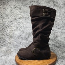 Maurices Vicki Womens Size 11 Brown Mid Calf Big Buckle Side Zipper Riding Boots