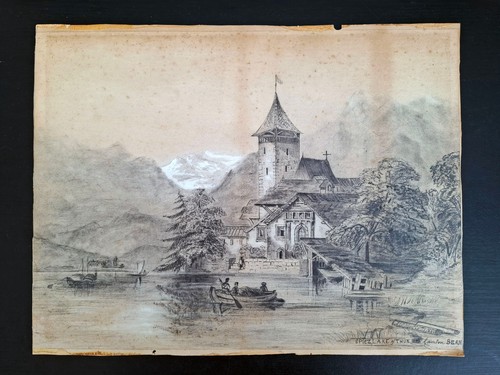 Antique 1880 pencil drawing - antique,