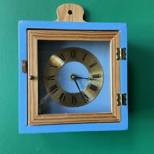 PINE WOOD CLOCK WALL HUNG  PAINTED BLUE FLOWERS ~ HAND MADE ~COTTAGE STYLE *VGC*