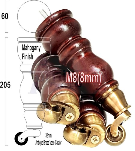 Wood mahogany brasscastor - 4,