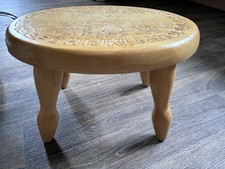 Vintage Childs Nursery Rhyme Folk Art Footstool Milking Step Stool Wood Carved