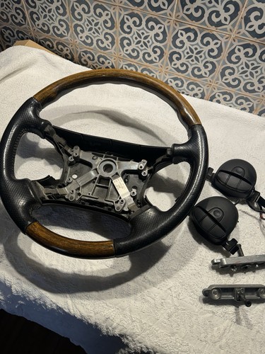 Wood black leather steering - /,
