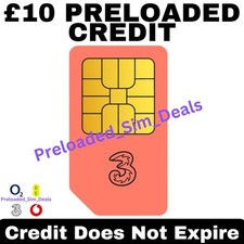 Preloaded Three Sim Card With £10 Credit - Does Not Expire – Pay As You Go
