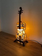 Vintage Tiffany-Style Table Lamp with Stained Glass Violin Design Working