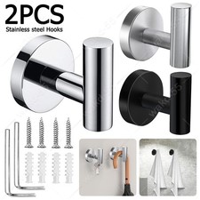 2x Bathroom Towel Robe Coat Hook Stainless Steel Wall Mounted Hooks Door Hanger