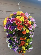 Multicoloured Large Garden Hanging Basket Artificial Silk Flowers Outdoor Plants