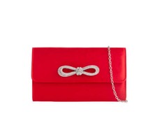 Red Satin Crystal Bow Clutch