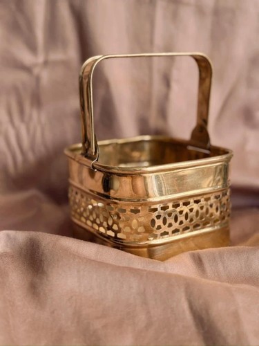 Vintage brass basket storage - basket,