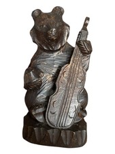 Old Antique Black Forest Carved Wooden Bear Playing Cello