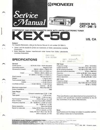 Original pioneer kex car - pioneer, kex-50