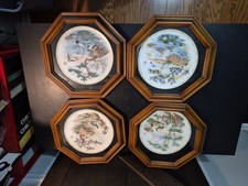 Four(4)  Lenox Boehm Birds Dinner Plates 1970's Pure Gold Border Framed Plates