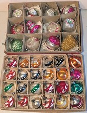 36 Vintage Mixed Glass Baubles-Grapes, Concave, Fir Cone, Hand Painted, Etc