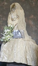 Antique Vintage Velvet 1940s Wedding Dress and Ornate Veil with Original Picture