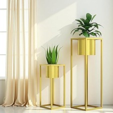 Set of 2 Tall Gold Metal Plant