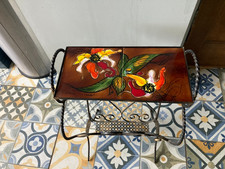 Vintage Vallauris La Grange Ceramic Tile Side Table Magazine Rack Black Metal