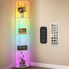 HOMCOM RGB LED Floor Lamp with Shelves and Remote Control for Living Room