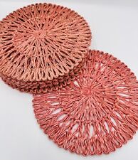Vintage Bohemian Pink Jute Straw Wicker Place Mats Cottage Core -Set Of 8 - VGC