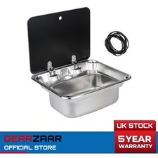 Stainless Steel Sink GEARZAAR  w/ Glass Lid FOR MOTORHOME BOAT Stainless Kitchen